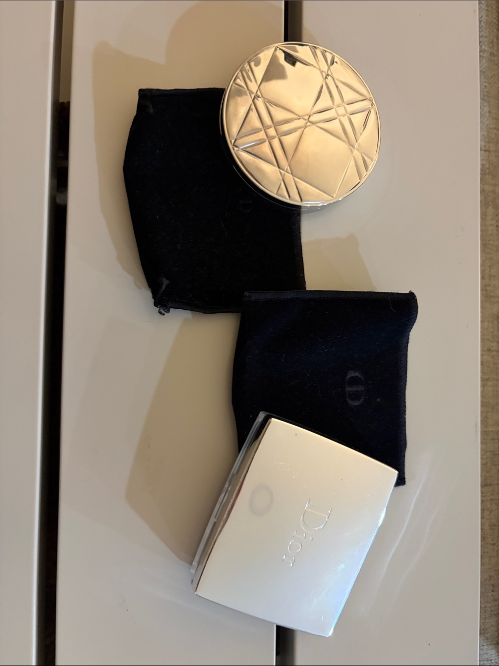 Dior Silver Money Clip with Geometric Round Accent and Black Pouch